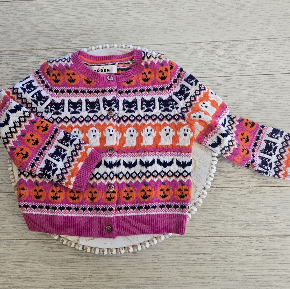 Mini Boden Halloween Ghost Knit Retro Sweater Cardigan